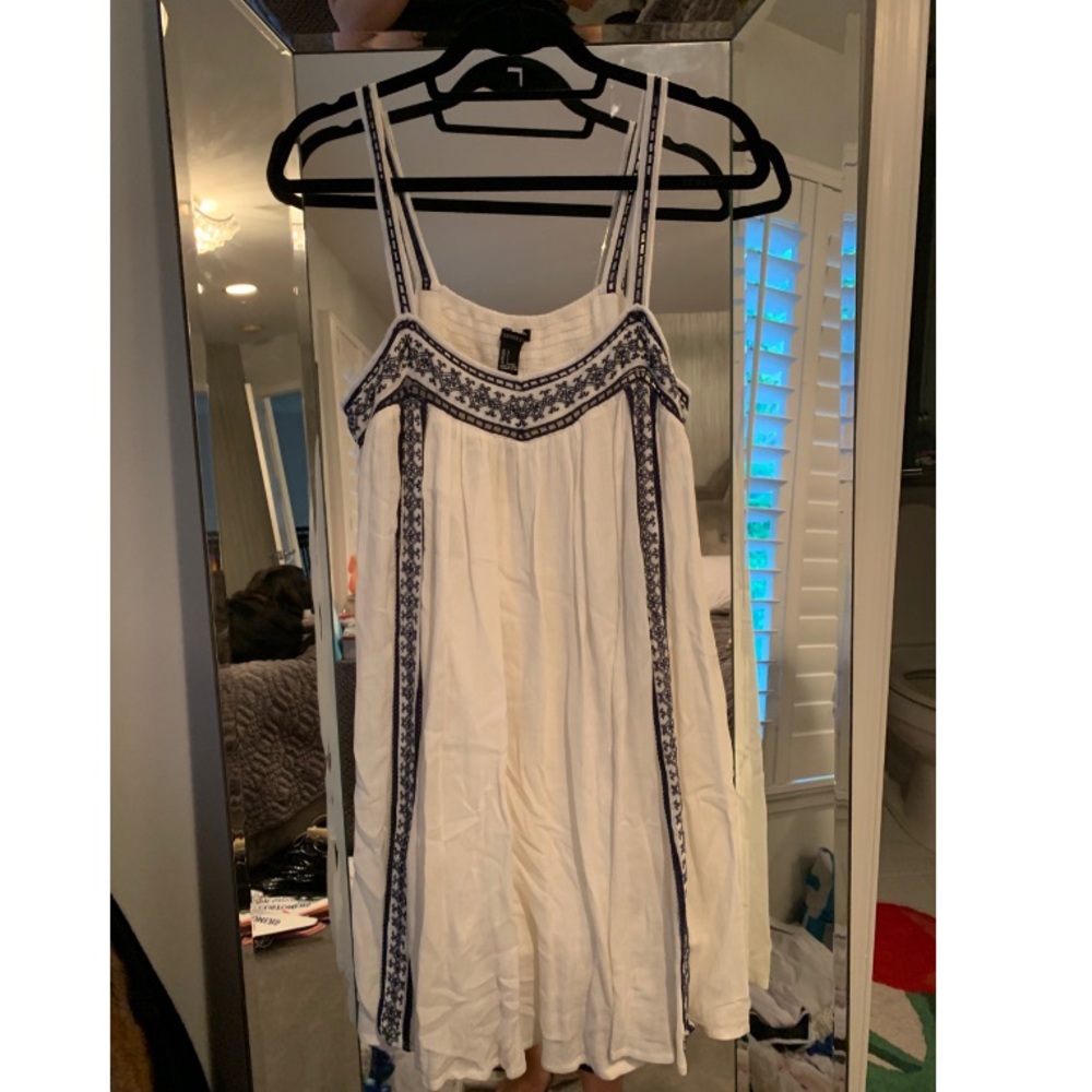 Forever 21 Navy/White Embroidered Dress